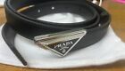 PRADA - 1CC522 Black/Silver Plate Leather Hardware Belt  36/90 - Authentic