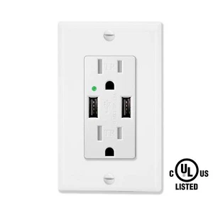 4.2A Wall USB Charger Outlet Decora Receptacle Plug with Wall Plate UL Listed US - Picture 1 of 12