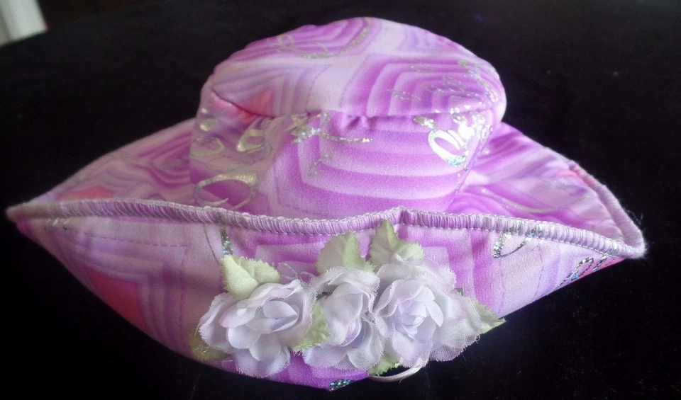HALLOWEEN HAT PURPLE SILVER SPARKLE FLOWERS SIZE XS ages 2 to 6? soft floppy @@ - Image 1 of 1