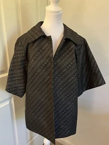 Ellen Tracy Short Sleeve Open Blazer Black Gray Silver Formal Evening Size L - Picture 1 of 21