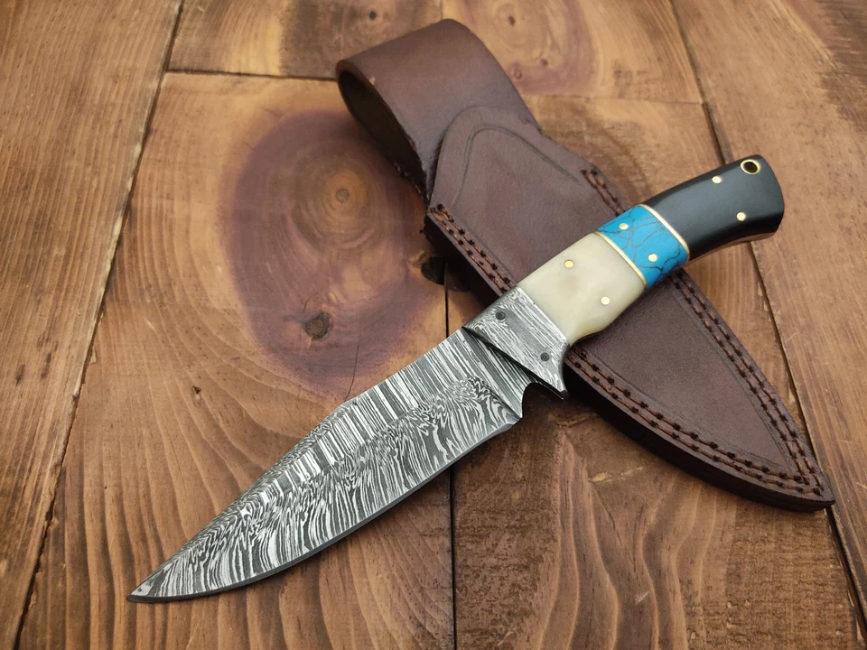 定制手工大马士革钢EDC刀野营生存皮肤狩猎刀 — 第 1/4 张图片