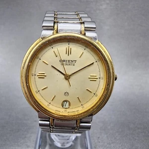 VTG Orient Watch Men 31mm Cream Dial Gold Tone Two Tone Band Date PARTS - Picture 1 of 12