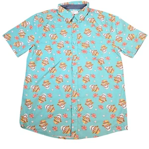 Retrofit Hawaiian Shirt Mens Medium Blue Tropical Skeleton Vacation Rockabilly - Picture 1 of 8