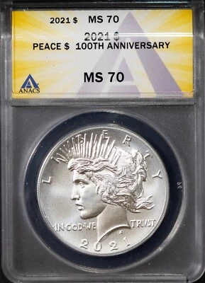 2021 Silver Peace Dollar MS 70 ANACS # 7693084 + Bonus - Image 1 of 2