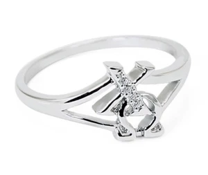 Anillo diagonal de plata esterlina Chi Omega con diamantes simulados, ¡NUEVO!*** - Imagen 1 de 2