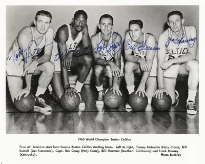 **MINT** 1960 Celtics Signed Photo COUSY HEINSOHN RAMSEY RUSSELL SHARMAN PSA/DNA - Image 1 of 4