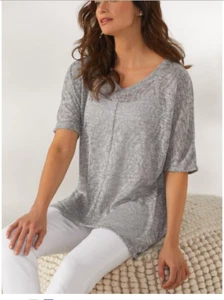 Weiche Umrandung Damen Strick High Low V-Ausschnitt Pullover Oberteil Kurzarm grau XS - Bild 1 von 12