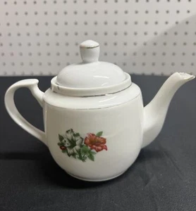 Vintage Rare Floral White Tea Pot With Pink Green Flowers W/Lid Porcelain - Picture 1 of 10