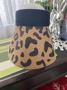 Foldable Sun Visor Beige & Black Paper/Poly Straw with Leopard Print Hat - Picture 1 of 5