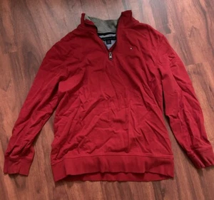 Tommy Hilfiger Youth Boys Red Quarter Zip Pullover Sweater Size L 16/18 - Picture 1 of 4