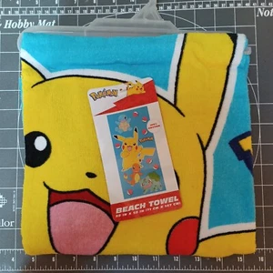 NUEVO CON ETIQUETAS Ash's Pokemon Pikachu Toalla de Playa 28x58" Algodón Anime Charmander Squirtle  - Imagen 1 de 5
