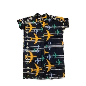 10 42 Tara Jarmon Button-Up Shirt Tunic Dress Airplane Travel Whimsical Print - Picture 1 of 5
