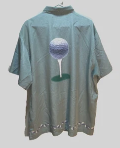 M.E. Sport Golf Vintage 90s Green Ball Tee Club Putter Button Camp Shirt 2XL - Picture 1 of 2