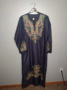 Women's Women's Ethnic Maxi Dress Large Gray Embroidery Long Sleeve B8 - Picture 1 of 6