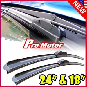 24" + 18" OEM Quality Bracketless Windshield Wiper Blades J-Hook All Season - Foto 1 di 5