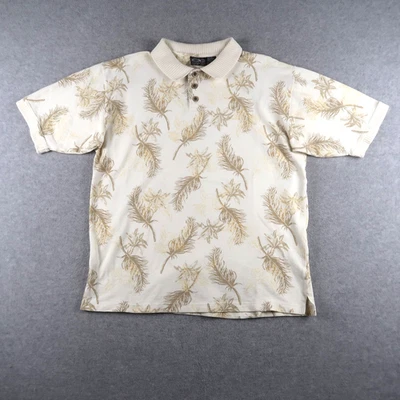 Vintage OP Ocean Pacific Sport Polo Shirt Beige Mens L Hawaiian Tropical Floral - Image 1 of 4