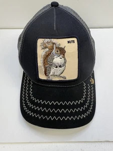 Goorin Bros Truckermütze Nüsse mit Eichhörnchen Druckknopflasche Netz Vintage neu ohne Etikett schwarz - Bild 1 von 10