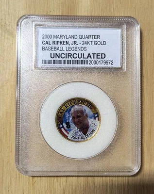 CAL RIPKEN JR. 24k gold 2000 Maryland state quarter 2007 HOF uncirculated - Image 1 of 2
