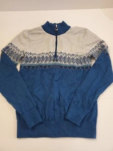Maglione pullover Dale of Norway taglia small bianco/blu 100% lana merino 1/4 zip - Foto 1 di 11