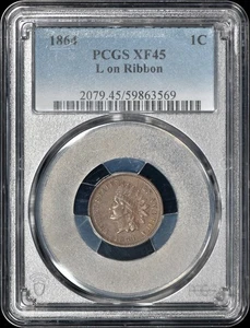1864 Indian One Cent 1c Penny L on Ribbon PCGS XF45 - Picture 1 of 3