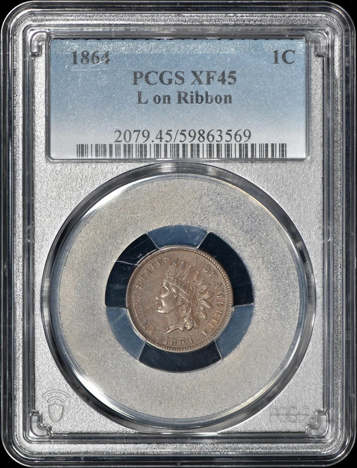 1864 Indian One Cent 1c Penny L on Ribbon PCGS XF45 - Image 1 of 3
