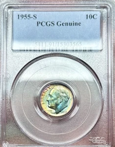 Moneda de diez centavos Roosevelt 1955-S tonificada PCGS genuina - Imagen 1 de 2