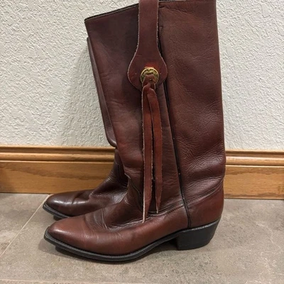Botas altas vintage Wrangler Western de cuero con borla - marrón castaño - para mujer 9 Foto 1 de 4