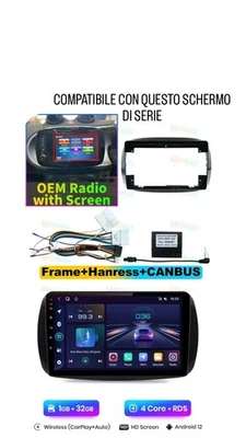 RADIO 9" PER SMART 453 BLUETOOTH NAVIGATORE ANDROID PER ORIGINALE NAVI TOUCHSCRE - Immagine 1 di 4