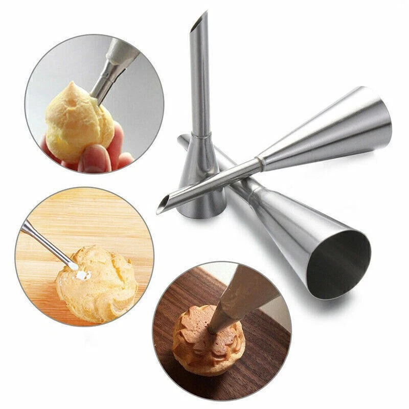 Spritztüllen-Set Aus Edelstahl – 3 Größen + Reinigungsbürste, Für Cupcakes, Gebäck, Dessert-Deko