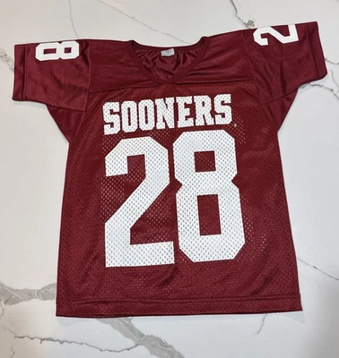Camiseta de fútbol vintage Oklahoma Sooners Youth talla XS (4-6) hecha en EE. UU. #28 Foto 1 de 4