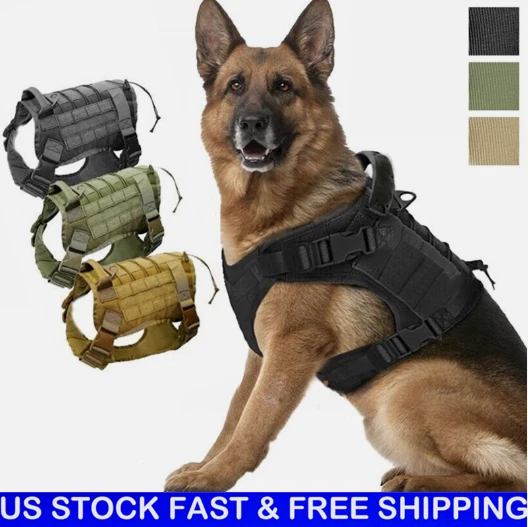 Military Tactical Dog Harness No-pull Heavy Duty MOLLE Training Service Dog Vest - Image 1 of 4