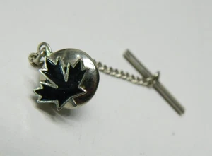 Vintage silver tone Black Maple leaf Tie Tac/Pin - Picture 1 of 2
