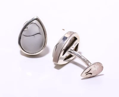 Howlite - Gemelos hechos a mano de plata de ley 925 de Estados Unidos para hombre T43 A362 Foto 1 de 4