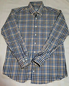 Peter Millar Mens Med Stretch Performance Cotton Gingham Blue Plaid Sport Shirt - Imagen 1 de 15