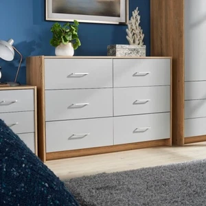 Wide Chest of 6 Drawers Grey Oak Bedroom Storage Drawers Metal Runners Stratford - Picture 1 of 5