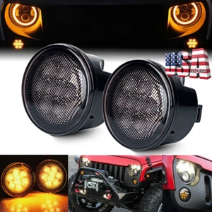 Front Amber LED Turn Signal Lights for Jeep Wrangler JK JKU 2007-2018 Smoke Lens - Picture 1 of 8