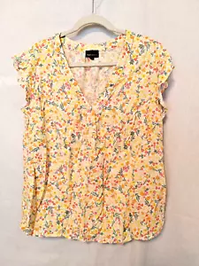 JNY Jones New York Blouse V Neck Short Flutter Slv Multi Floral Size 1X #16443 - Picture 1 of 4