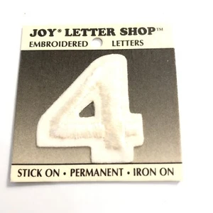 Parche bordado de hierro Joy Letter Shop blanco número 4 1,5"" aplique artesanía - Imagen 1 de 7