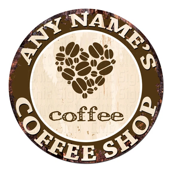 CP-0085 ANY NAME'S COFFEE SHOP Custom Personalized Chic Tin Sign Decor Gift idea - Image 1 of 1