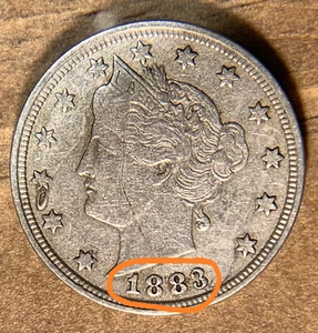 1883 "V" nickel with errors  - Picture 1 of 4