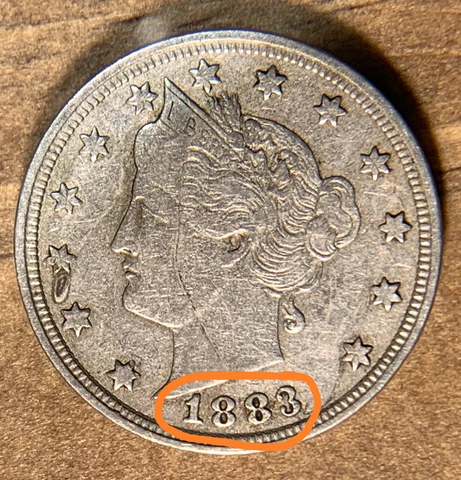 1883 "V" nickel with errors Cover