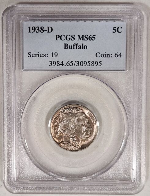 PCGS Certified MS 65 Graded 1938 Year US Buffalo Nickels (1913