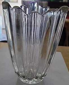 Clear Glass Ribbed Large Heavy Flower Vase 7" x 5"  - Picture 1 of 9