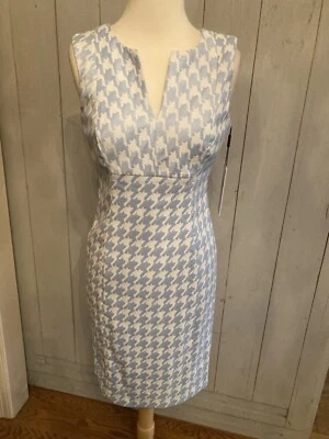 Calvin Klein Light Blue And White Plaid Sheath Zip Up Dress Sz-6P $138￼ NWT - Image 1 of 4