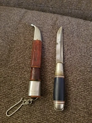 Cuchillo Puukko finlandés antiguo. Hoja grabada. Mango azul. Ver fotos Q7 Foto 1 de 4