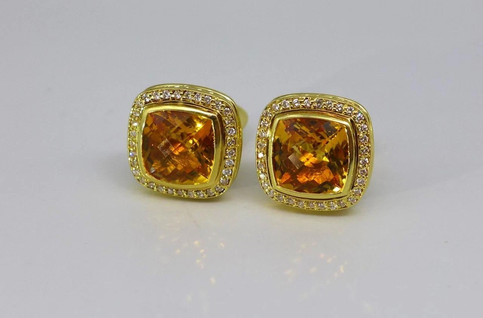 Pendientes David Yurman Albion Oro Amarillo 18KT Citrino 750 y Diamantes Omega Back Foto 1 de 4