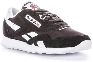 Reebok Classic Nylon Suede Lace Up Casual Trainers Black White Mens UK 6 - 12 - Picture 1 of 12