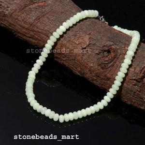 Collana in argento sterling 925, chakra al quarzo prehnite verde liscio 8-9 mm 18" - Foto 1 di 10