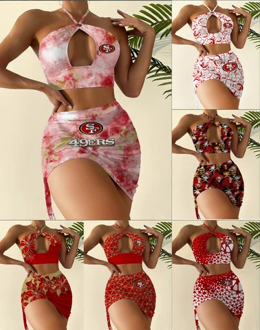 San Francisco 49ers 2 Pieces Cutout Swimsuit Halter Bikini Sexy Bathing Suit Cover