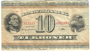 Denmark 10 Kroner 1956 VG/F - Picture 1 of 2